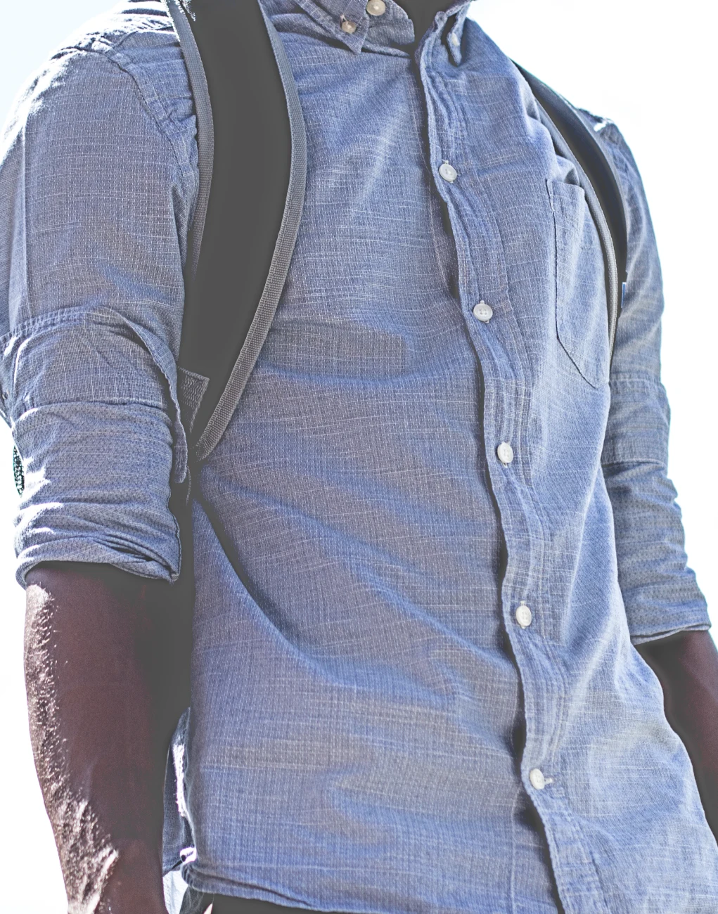 Fabric with a selection: shirt creases softened, weave and pocket kept — after